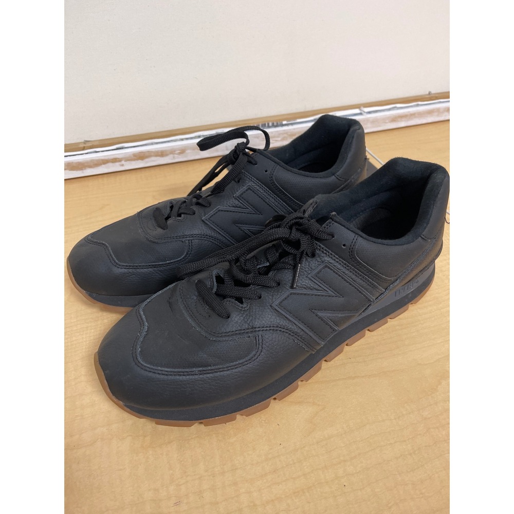 New Balance 574 Black Leather Gum Sole Mens Sneakers ML574DFN Size 16